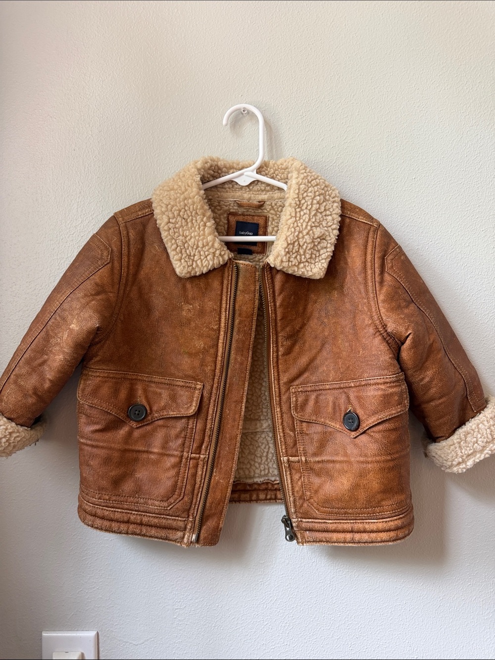 GAP Toddler Shearling-Trim Puffer Jacket - Brown & Cream